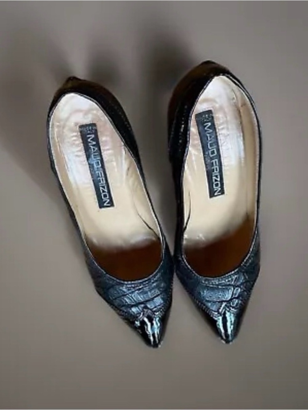 Vintage Maud Frizon Black Alligator Patent Leather Pump Heel Italy Eu 37.5/ US 7